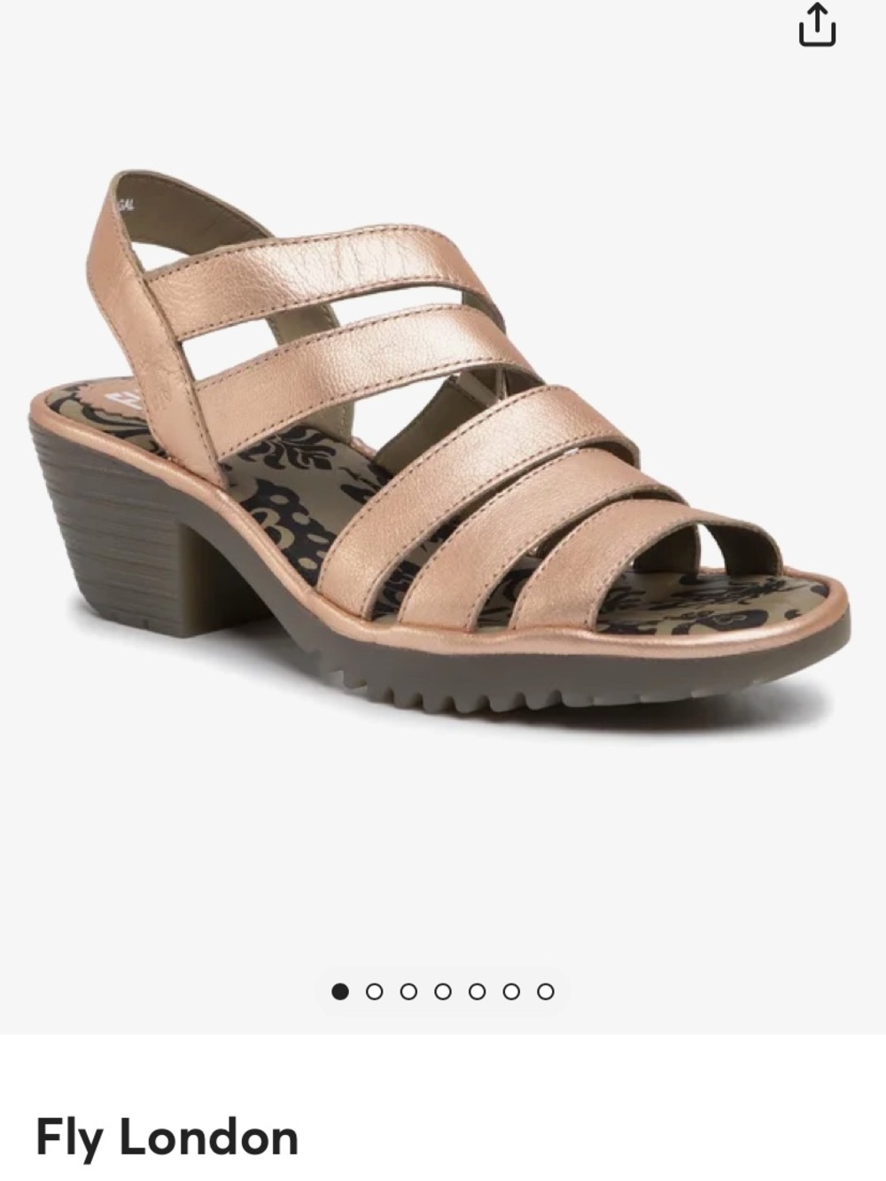 Fly London Metallic Rose Gold Multi-Strap Low Block Heel Sandal